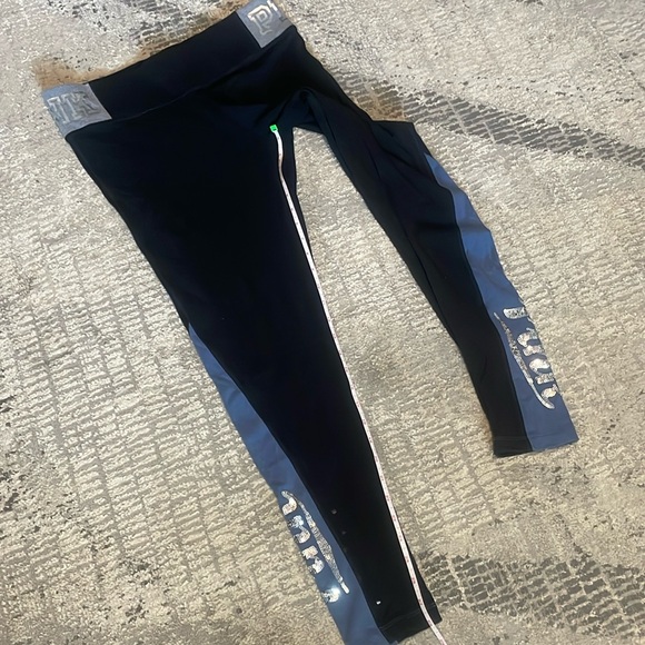 Nwots Victoria Secret Pink black & gray sequin accent Yoga pants Sz Large - Picture 7 of 11